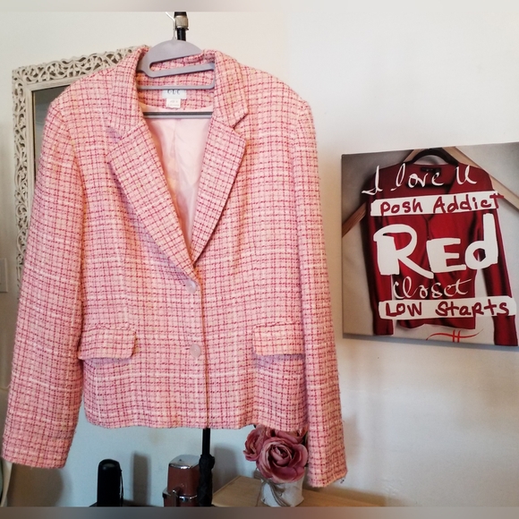Jackets & Blazers - Vintage Tweed Blazer Pink Size XL ptp 23 length 24